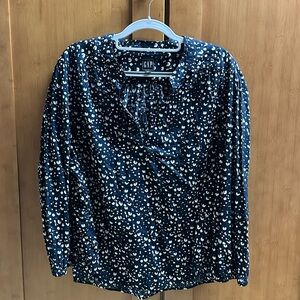 GAP Blue and White 3/4 Sleeve Open Front Blouse